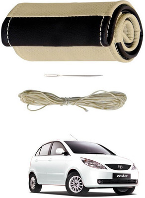 RKPSP Hand Stiched Steering Cover For Universal For Car Vista(Beige/Brown, Leatherite)
