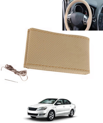 MATIES Hand Stiched Steering Cover For Skoda Rapid(Beige, Leatherite)