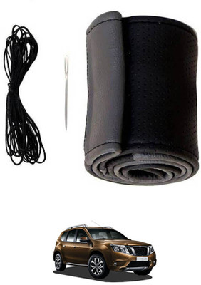 ABJD Hand Stiched Steering Cover For Hyundai Terrano(Grey, Black, Leatherite)