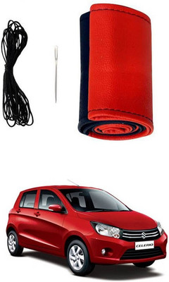 RKPSP Hand Stiched Steering Cover For Universal For Car Celerio(Red/Black, Leatherite)
