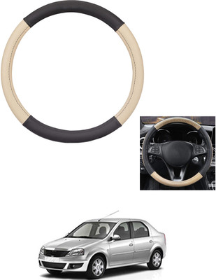 MATIES Steering Cover For Mahindra Logan(Beige/Black, Leather)