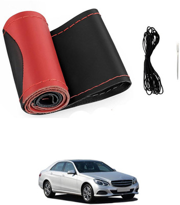 monolive Hand Stiched Steering Cover For Mercedes Benz E250(Red/Black, Leatherite)