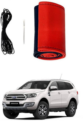 RKPSP Hand Stiched Steering Cover For Universal For Car Endeavour(Red/Black, Leatherite)