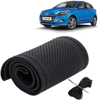 Kingsway Hand Stiched Steering Cover For Hyundai Elite i20(Black Color with Black Thread, Leatherite)