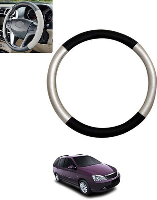 monolive Hand Stiched Steering Cover For Tata Indigo Marina(Silver/Black, Leatherite)