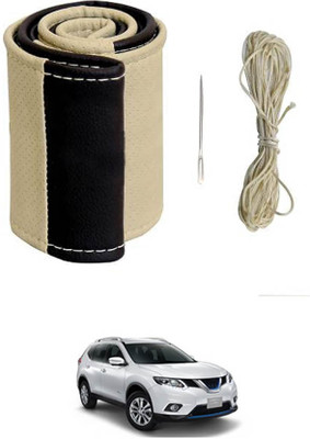 MATIES Hand Stiched Steering Cover For Nissan Universal For Car(Beige/Black, Leatherite)
