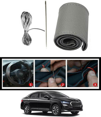 MATIES Hand Stiched Steering Cover For Skoda Universal For Car(Grey, Leatherite)