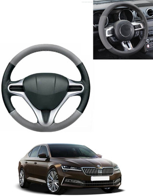 AYW Steering Cover For Skoda Superb(Grey/Black, Leatherite)