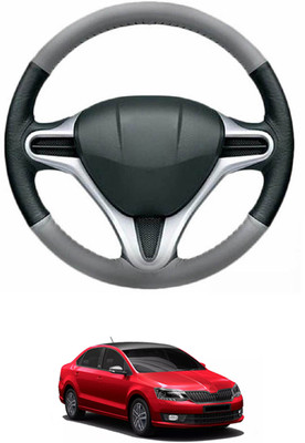 MATIES Steering Cover For Skoda Rapid(Grey, Black, Leather)
