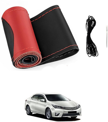 monolive Hand Stiched Steering Cover For Toyota Altis(Red/Black, Leatherite)