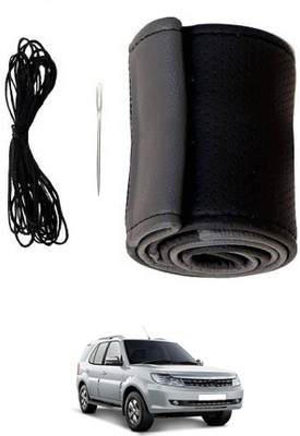monolive Hand Stiched Steering Cover For Tata Safari Storme(Grey/Black, Leatherite)