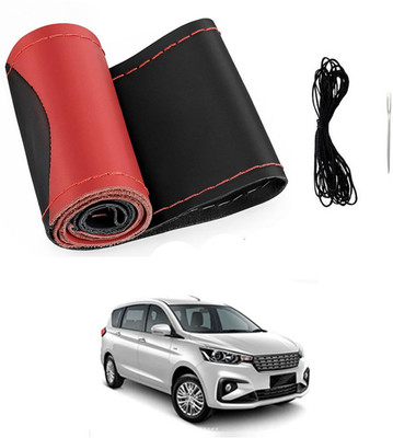 monolive Hand Stiched Steering Cover For Universal For Car Ertiga(Red/Black, Leatherite)