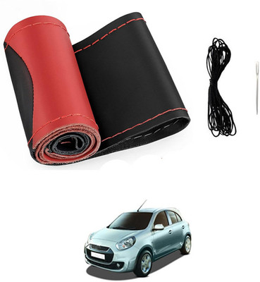 monolive Hand Stiched Steering Cover For Renault Pulse(Red/Black, Leatherite)