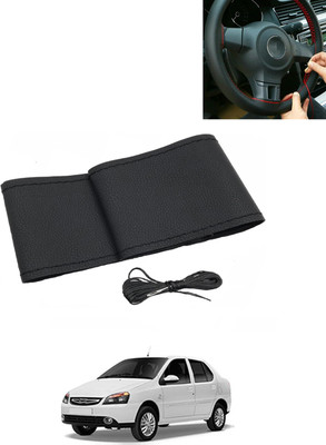MATIES Hand Stiched Steering Cover For Tata Indigo(Black, Leatherite)