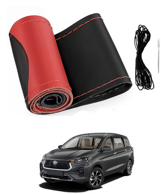 MATIES Hand Stiched Steering Cover For Toyota Universal For Car(Red/Black, Leatherite)