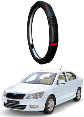 AUTO PEARL Steering Cover For Skoda Laura(Diamond Black Red, Leatherite)