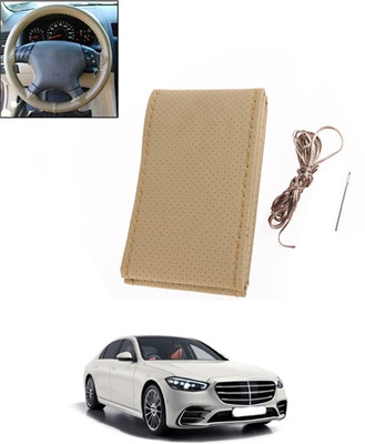 ABJD Hand Stiched Steering Cover For Toyota Universal For Car(Beige, Leatherite)