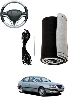MATIES Hand Stiched Steering Cover For Hyundai Elantra(Silver, Black, Leatherite)