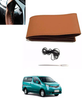 ABJD Hand Stiched Steering Cover For Universal For Car Evalia(Tan, Leatherite)