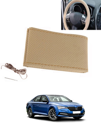MATIES Hand Stiched Steering Cover For Skoda Superb(Beige, Leatherite)