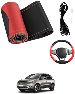 MATIES Hand Stiched Steering Cover For Renault Koleos(Red/Black, Leatherite)