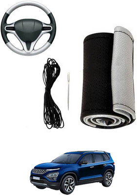 MATIES Hand Stiched Steering Cover For Tata Safari(Silver, Black, Leatherite)