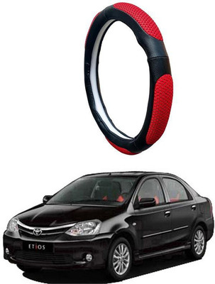 AUTO PEARL Steering Cover For Toyota Etios(Black Red, Leatherite)