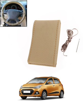 MATIES Hand Stiched Steering Cover For Hyundai Grand i10(Beige, Leatherite)