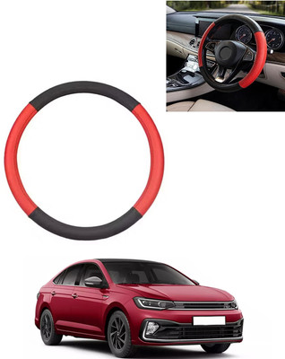 AYW Steering Cover For Volkswagen Universal For Car(Red/Black, Leatherite)