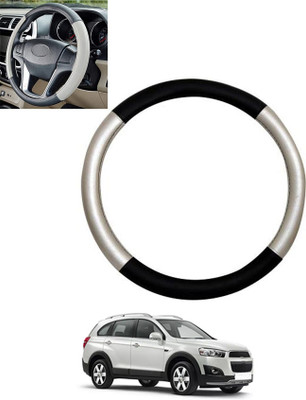 monolive Hand Stiched Steering Cover For Chevrolet Captiva(Silver/Black, Leatherite)