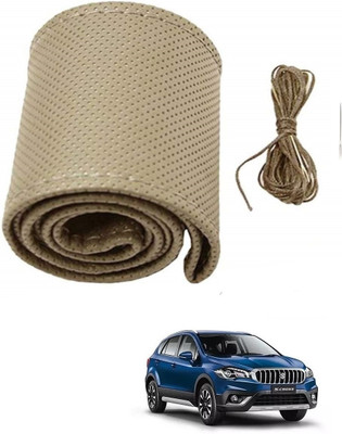 Arnejaa Hand Stiched Steering Cover For Maruti S-Cross(Beige, Leather)