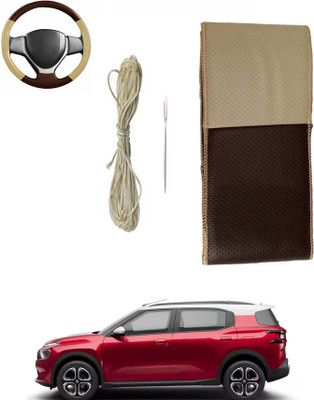 monolive Hand Stiched Steering Cover For Universal For Car Universal For Car(Brown/Beige, Leatherite)
