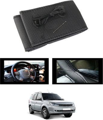 monolive Hand Stiched Steering Cover For Tata Safari Storme(Black, Leatherite)