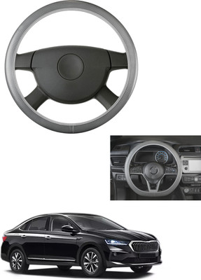 MATIES Steering Cover For Skoda Universal For Car(Grey, Leather)
