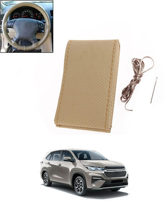 ABJD Hand Stiched Steering Cover For Toyota Universal For Car(Beige, Leatherite)