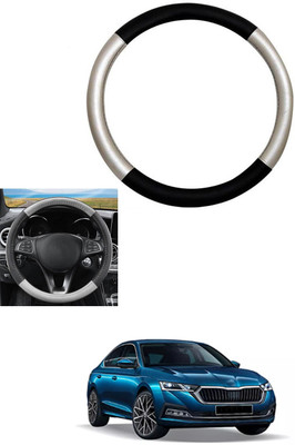 MATIES Steering Cover For Skoda Octavia(Silver, Black, Leather)