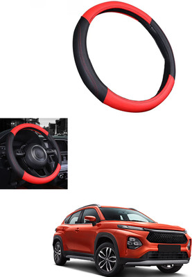MATIES Steering Cover For Toyota Universal For Car(Red/Black, Leather)