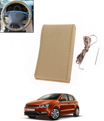 ABJD Hand Stiched Steering Cover For Volkswagen Polo(Beige, Leatherite)