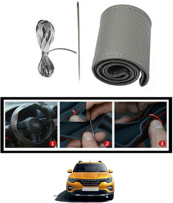 monolive Hand Stiched Steering Cover For Renault Universal For Car(Grey, Leatherite)