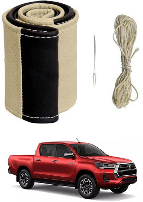 MATIES Hand Stiched Steering Cover For Toyota Universal For Car(Beige/Black, Leatherite)