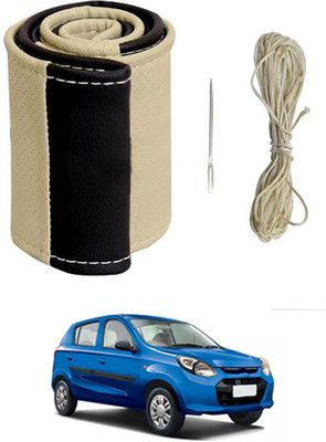 MATIES Hand Stiched Steering Cover For Universal For Car Alto 800(Beige/Black, Leatherite)