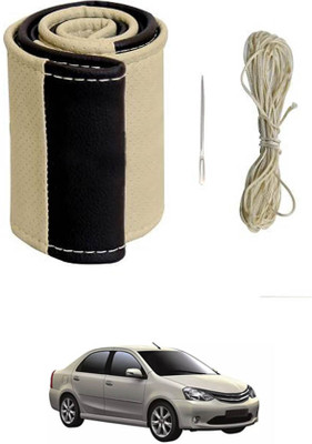 MATIES Hand Stiched Steering Cover For Toyota Etios Liva(Beige/Black, Leatherite)