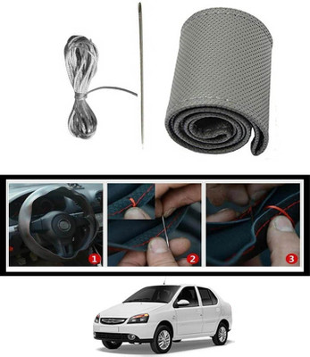 monolive Hand Stiched Steering Cover For Tata Indigo(Grey, Leatherite)