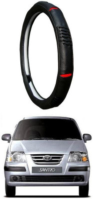 AUTO PEARL Steering Cover For Hyundai Santro(Diamond Black Red, Leatherite)