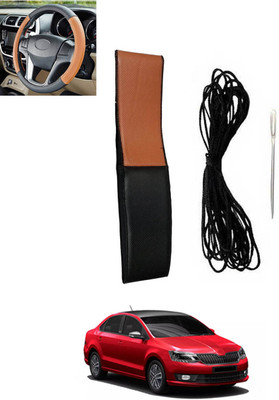 monolive Hand Stiched Steering Cover For Skoda Rapid(Tan, Black, Leatherite)