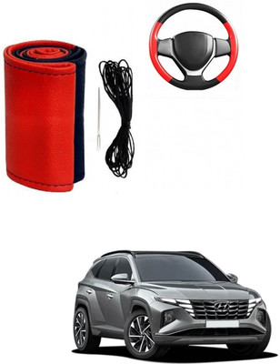 Autocom Hand Stiched Steering Cover For Hyundai Tucson(Red, Black, Leather)
