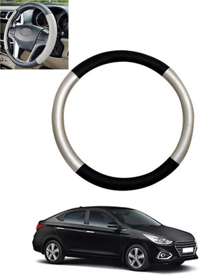 ABJD Steering Cover For Hyundai Verna(Silver, Black, Leatherite)