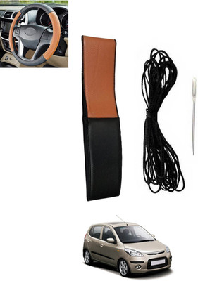 monolive Hand Stiched Steering Cover For Hyundai i10(Tan, Black, Leatherite)