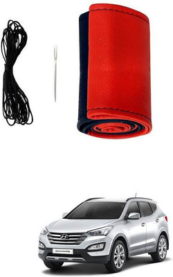 RKPSP Hand Stiched Steering Cover For Universal For Car SantaFe(Red/Black, Leatherite)