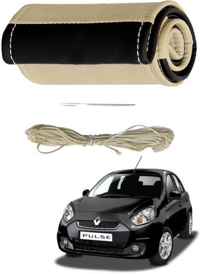 RKPSP Hand Stiched Steering Cover For Universal For Car Pulse(Beige/Brown, Leatherite)